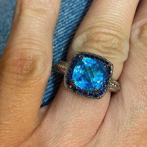 Sterling silver blue topaz and sapphire ring
